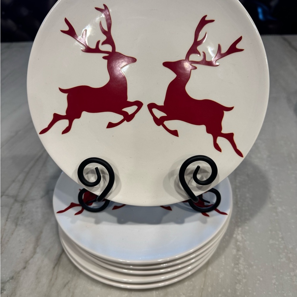 Cost Plus World Market Reindeer Salad Plates Set of 6